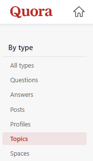 quora main menu with topics and spaces